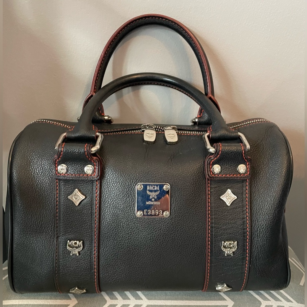 MCM Black Leather Zip Top Handle bag